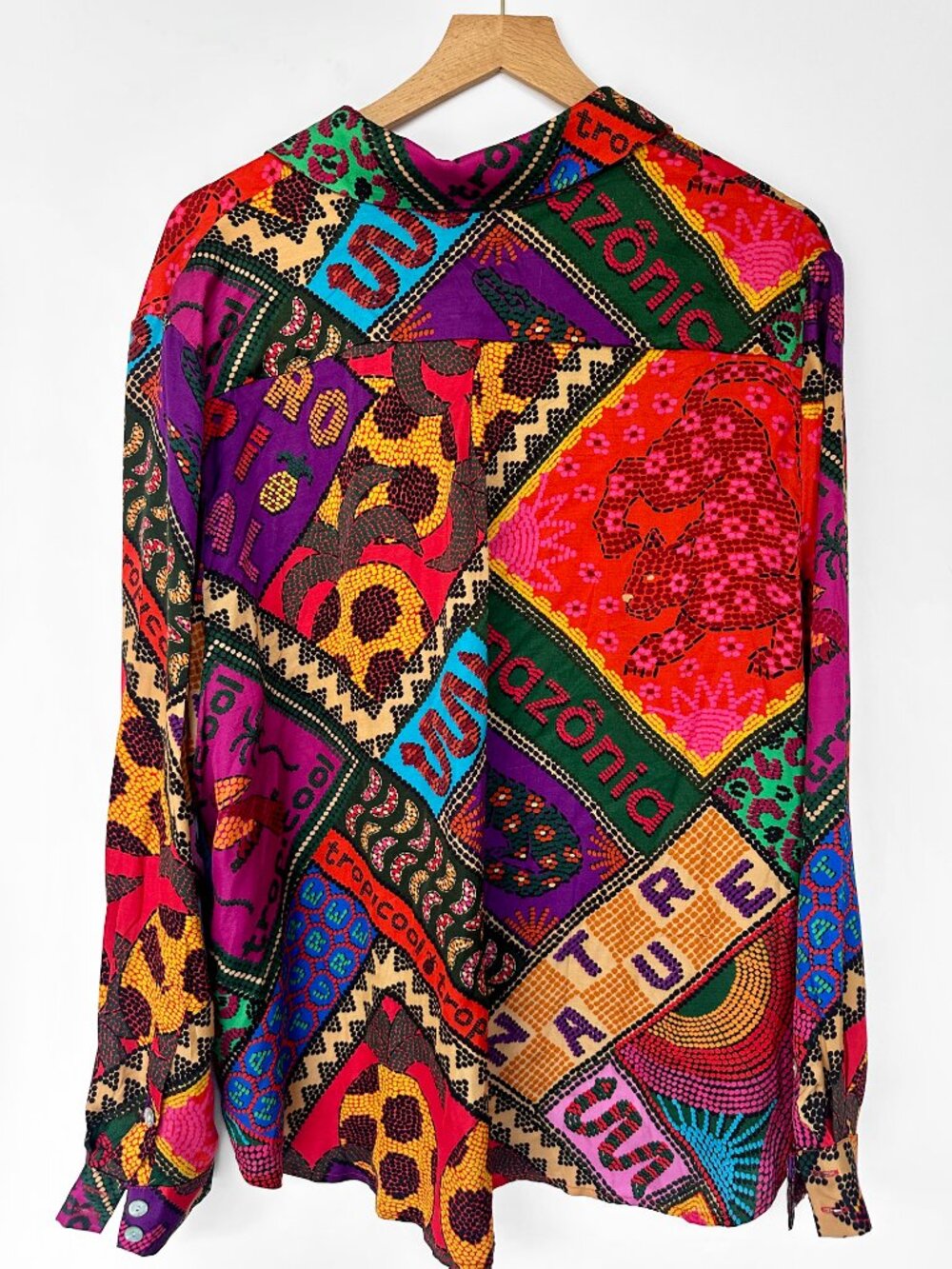 FARM Rio Multi-Color Tropical Amazonia Patchwork Button-Down Shirt Sz XL - Picture 3 of 3